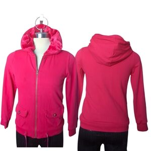 CHEROKEE Kids Red Burgundy Faux Fur  Lining Hoodie Jacket Size 12/14